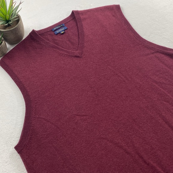 Club Room Fine Cashmere Knit V Neck Pullover Sweater Vest (Burgundy) - Picture 3 of 16